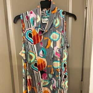 PARSLEY & SAGE L Sleeveless Printed Tunic Top Stretchy Boho Artsy